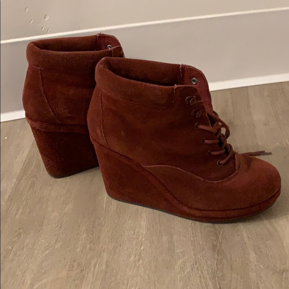 Top Shop red suede heeled booties